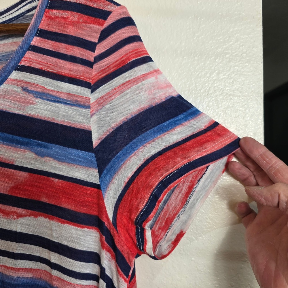 Artis A Nany Striped Tunic Top Red Blue White Scoop Neck Flowy Casual Tee 1X - Picture 7 of 15